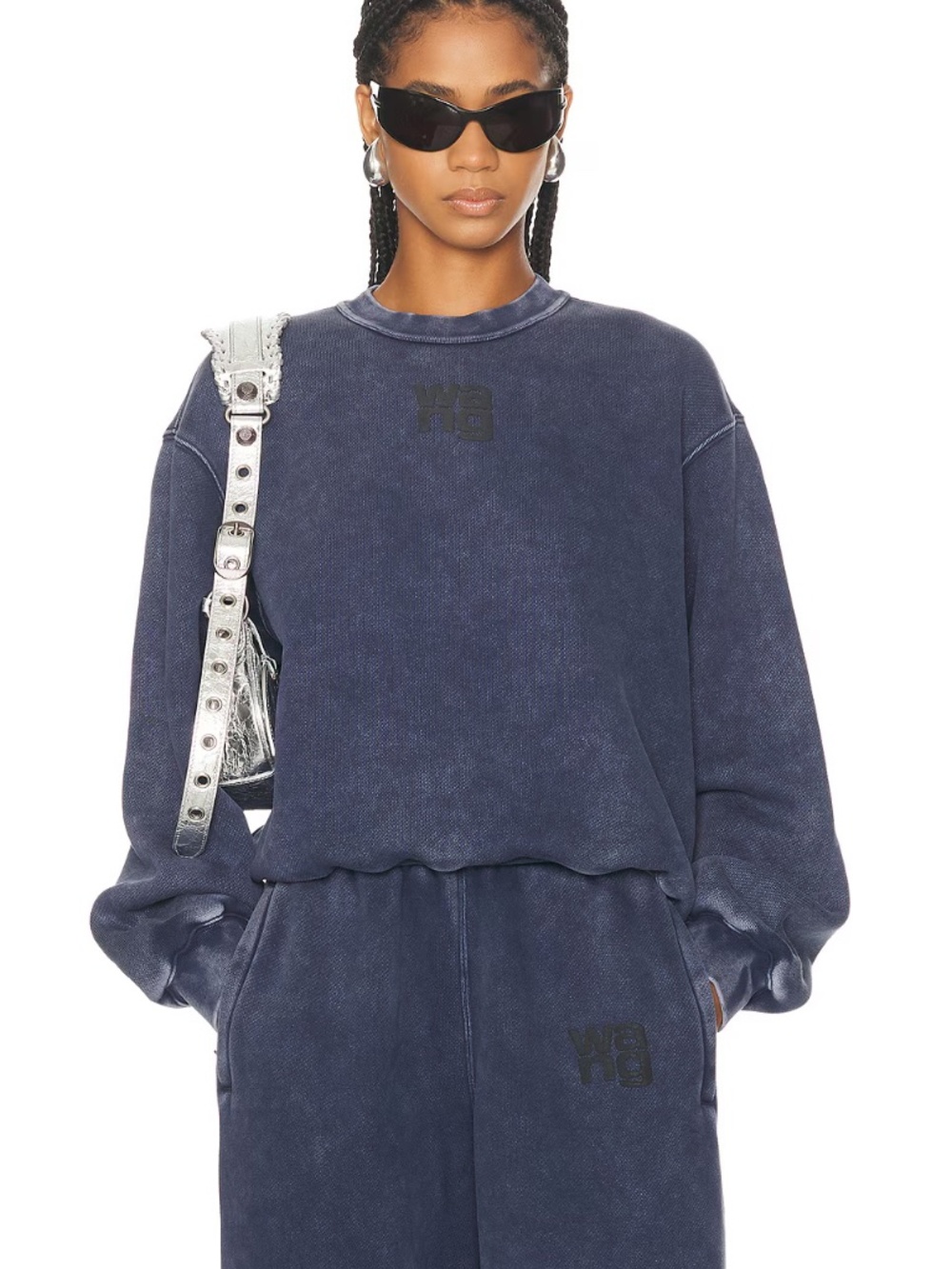 Alexander Wang Crewneck Sweatshirt Puff Paint Logo in Blue Size S